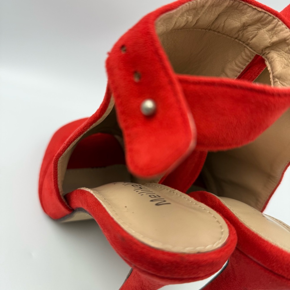 Meiliani Red Faux Suede Peep Toe Stiletto Booties Women’s Size 8 - Picture 7 of 15